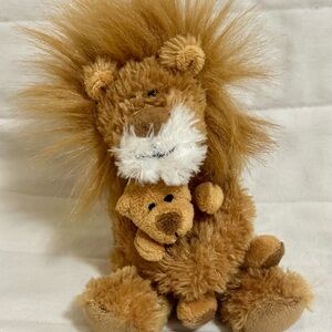 Boyds Bears Tan and White Lion Plush Holding Bear